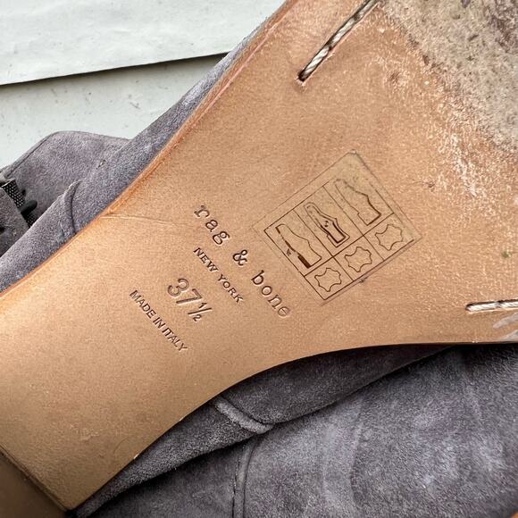 Rag & Bone Marta Suede Gray Block Heel Leather Shoe Booties 37 1/2 Women's 7.5 - Picture 7 of 8